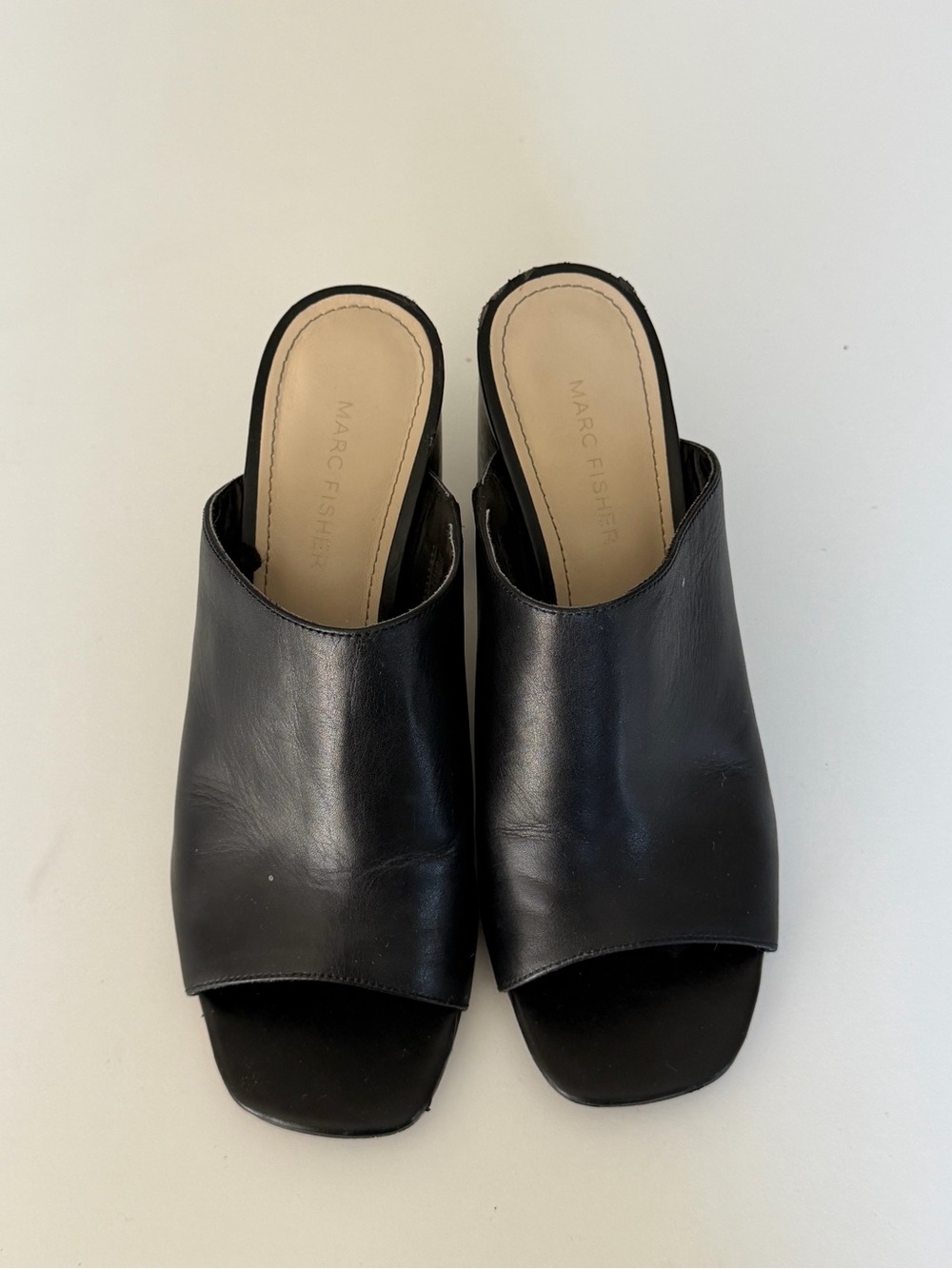 Marc Fisher Black Leather Open-Back Slide Mule